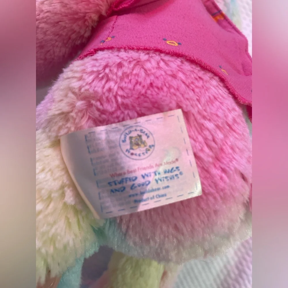 Build-A-Bear Pastel Rainbow Swirl Bunny Plush + Pink Shirt | 16” | BABW
